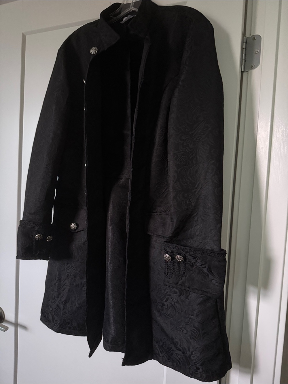 Floral Jacquard Long Coat with Filigree Silver tone buttons size L